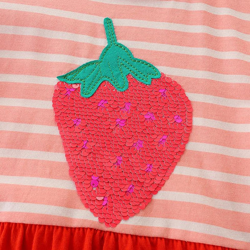 Girl's Short Sleeve Dress European Style Knit Cotton Crewneck Princess Dress