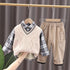 Autumn and winter boys plus velvet sweater waistcoat three-piece set