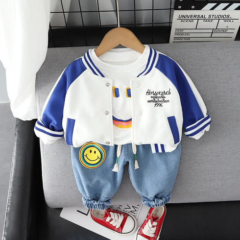 Spring and Autumn Children's Baseball Suit Set of Three
