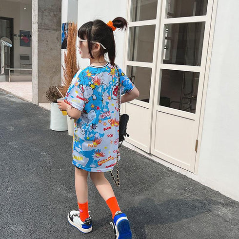 Girls' Cartoon Graffiti Short Sleeve T-shirt