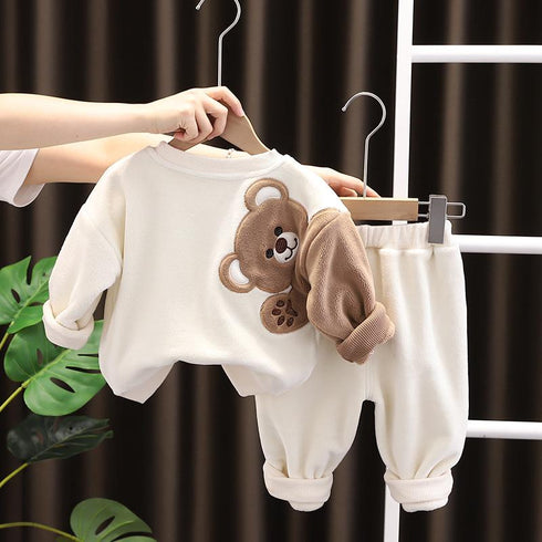 Autumn and winter baby casual plus velvet suit two-piece set