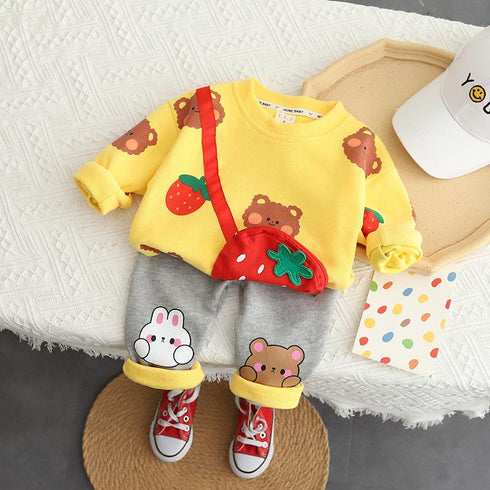 Round Neck Bear Rabbit Sweater Long Sleeve Suit With Zipper Bag