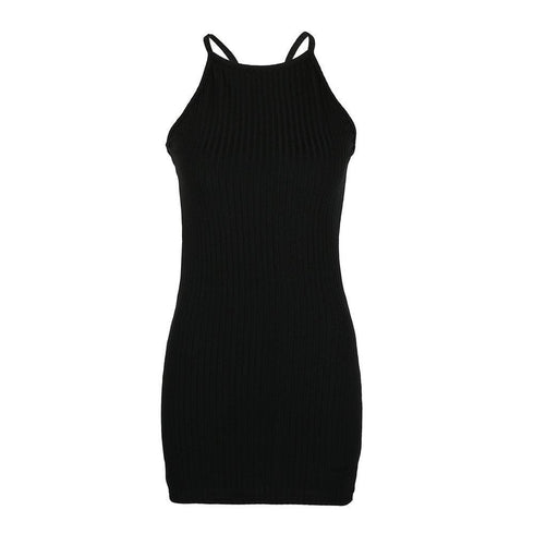 Summer Sexy Solid Rib Suspender Knit Dress