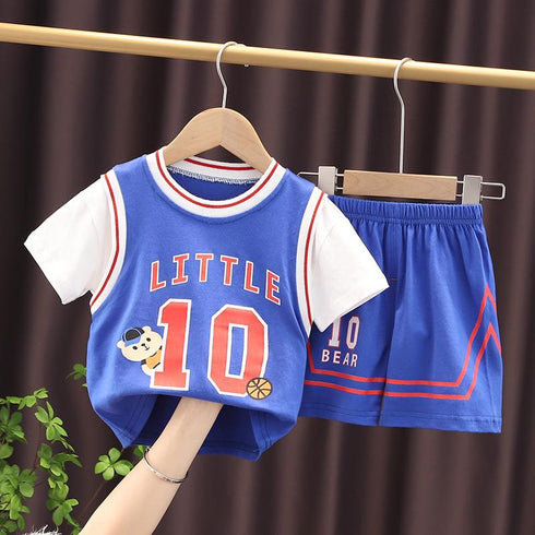 Sports Round Neck Short Sleeve Suit Baby Basketball Suit Two-piece Set