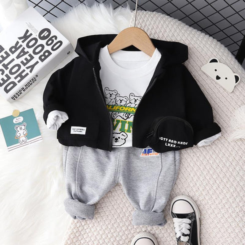 Children's small round bag zipper set cartoon printing foreign style three-piece set