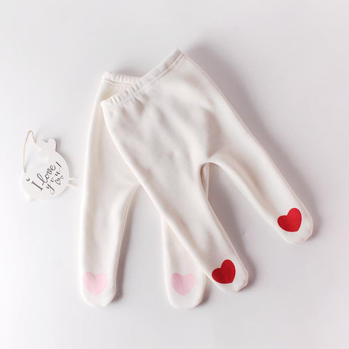 Spring and autumn baby baby cute heart-shaped plus velvet leggings