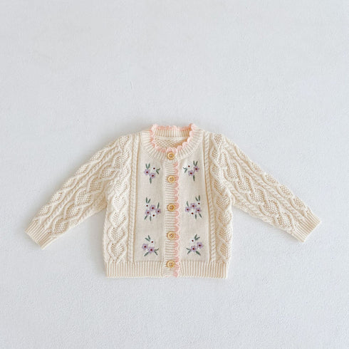 Spring and Autumn Small Flower Embroidered Coat Joker Cotton Yarn Knitted Cardigan