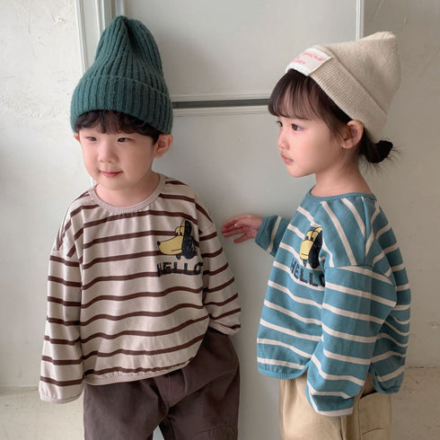 Striped Simple Loose Children's Long Sleeve Top