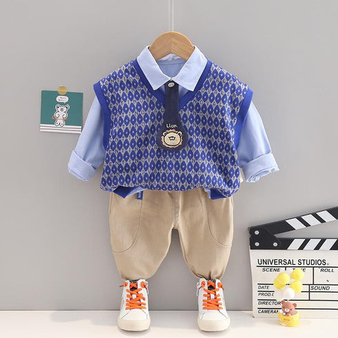 Boys spring and autumn suit sweater set of three