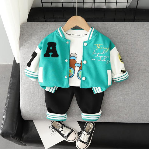Spring and Autumn Boys Sports Baseball Suit Two-Piece Set