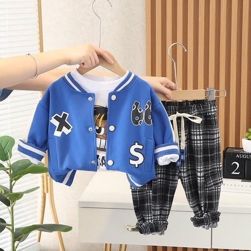 Spring and Autumn Boys Sports Baseball Suit Set of Three