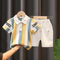 Children's flip shirt striped t-shirt shorts two-piece fashion