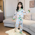Girl's Ice Silk Long Sleeve Orange Cat Set Pajamas
