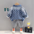 Lapel Denim Long Sleeve Three Piece Baby Boys' Casual Pants Set