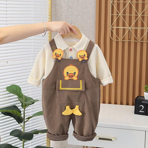 Baby Spring and Autumn Dress Suit Strap Pants Two-Piece Set