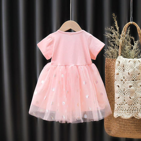 Girl's Love Bow Dress Summer New Girl's Western Style Mesh Princess Dress