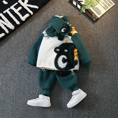 Winter children's velvet sweater long sleeve suit two-piece set