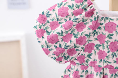 Girl's Summer Dress Girl's Bubble Sleeve Flower Sweet Princess Dress