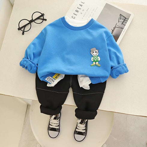 Boys' Simple Round Neck Sweater Long Sleeve Suit