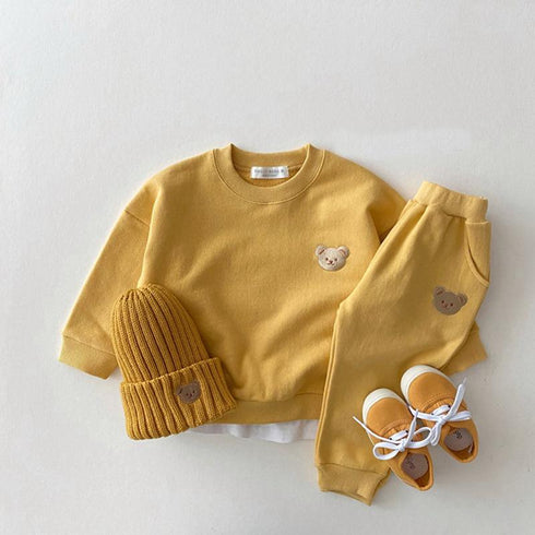 Spring and autumn newborn baby cotton bear round neck sweater sports suit