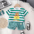 Round Neck Striped Short Sleeve Suit Sports Shorts Two-piece Set