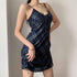 Plaid Double Mesh Lace-Up Strap Dress