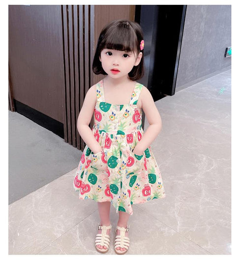 Girls Summer Suspender Skirt 2022 New Baby Girl Cute Flower Skirt Children's Foreign Style Dress