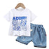 Boys summer suit short sleeve denim shorts two-piece set