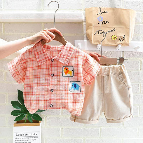 Plaid Shirt Loose Shorts Two-piece Set