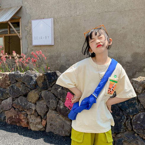 Half Sleeve Summer Casual Children's Milk Tea Top