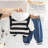 Striped smiley sweater vest children's knitted waistcoat children's casual hooded long sleeve sweater suit