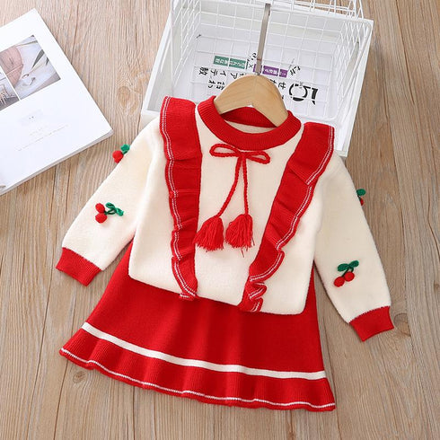 New Year's Christmas cherry handmade sweater set cute children's sweater