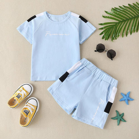 Summer Boys Solid Color Sports Leisure Suit