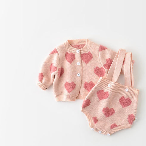 Infant Love Jacquard Jacket Strap Triangle Sweater Two-Piece Set