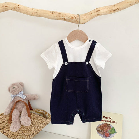Infant children's clothing jumpsuit short sleeve fake two-piece halter strap climbing suit