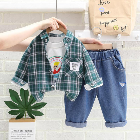 Spring and Autumn Boys Shirt Long Sleeve Three-Piece Set