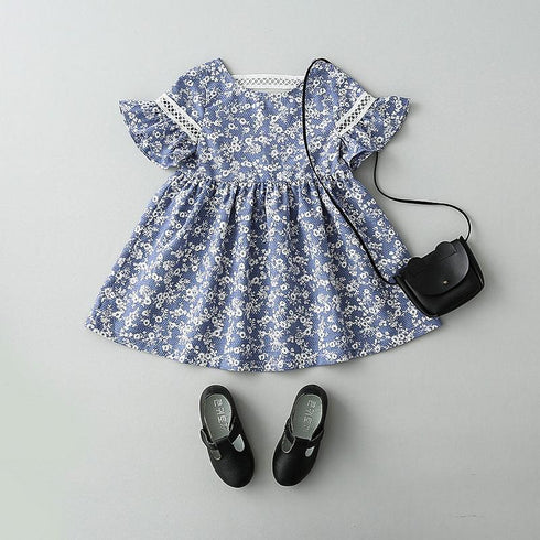 2022 New Girls Cotton Printed Dress Broken Flower Children's Dress