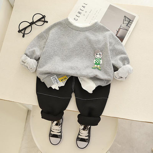 Boys' Simple Round Neck Sweater Long Sleeve Suit