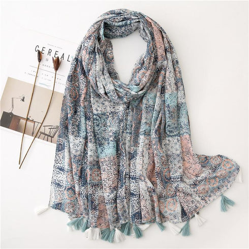 Small Fresh Cotton and Hemp Scarf Bohemian Printed Scarf