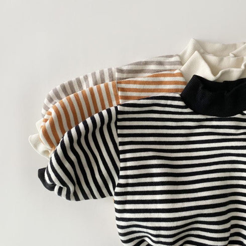 Winter striped plus velvet sweater turtleneck top