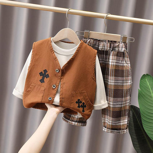 Spring and Autumn Boys' Vest Three-Piece Set