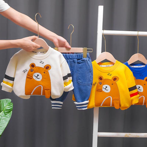 Boys spring and autumn cartoon pullover sweater two-piece suit