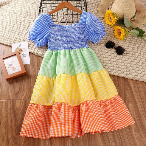 Children's Short Sleeve Rainbow Dress