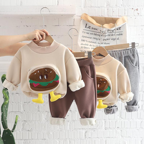 Children winter plus velvet long sleeve two-piece set