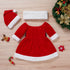Christmas Velour Dress Christmas Hat Two-piece Set