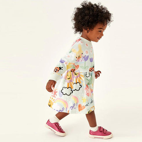 Girl's Printed Dress Spring And Autumn Long Sleeve Princess Dress