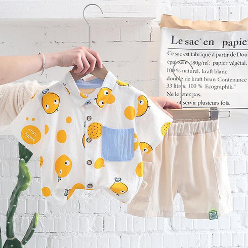 Boys' Summer Suit Baby Cartoon Shirt Short Sleeve Top Set