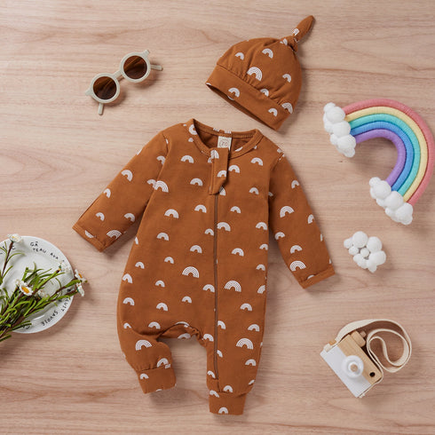 Baby's Rainbow-Print Jumpsuit And Cap
