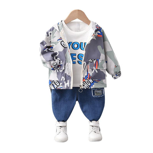 Boys spring and autumn suit set of three