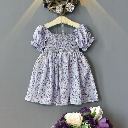 Girls Summer Bubble Sleeve Small Floral Princess Skirt